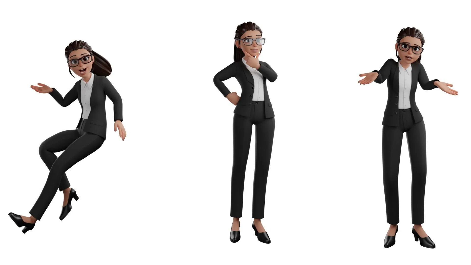 Secretary Business Woman Character 3D model side view